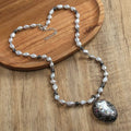 Fashion Women Luxury Bohemian Jewelry Rhinestone Pave Ball Hematite Grey Irregular Baroque Pearl Tourmaline Pendant Necklace