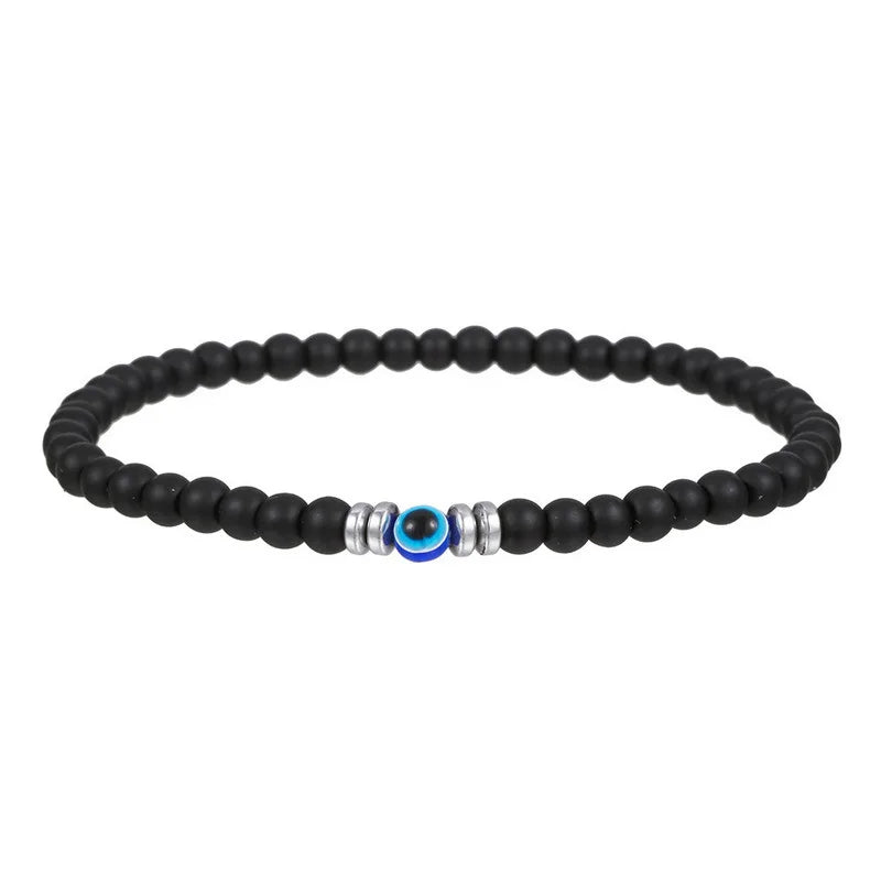 Wholesale Natural Stone Beads Charm Blue  Evil Eyes Matte Onyx Bead Handmade Bracelet for Couple Unisex