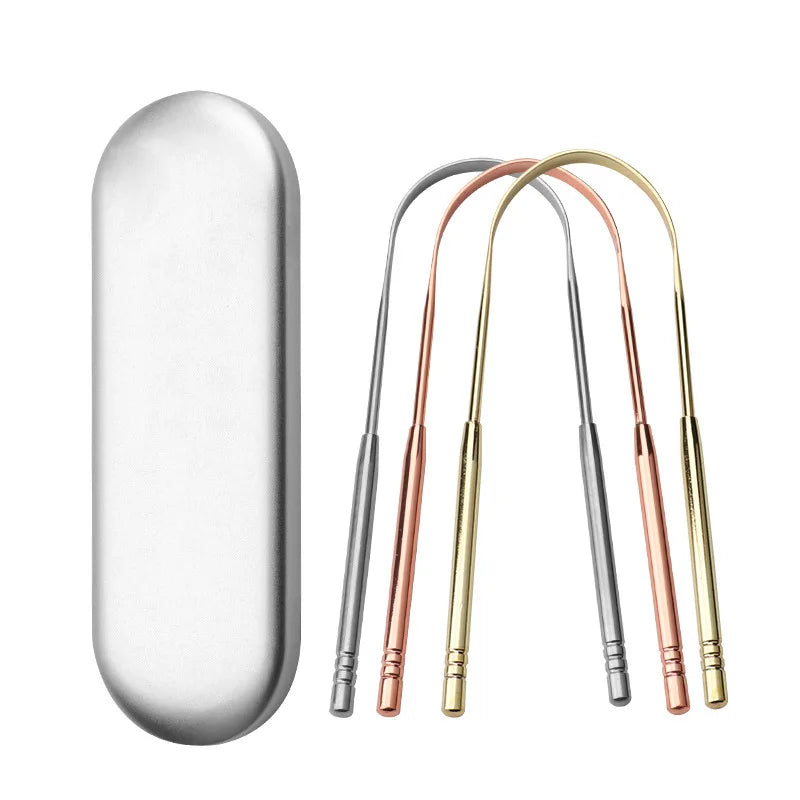 U Shape Rose Gold Tongue Scraping Private Label Case Stainless Steel Tongue Scraper With Handle
