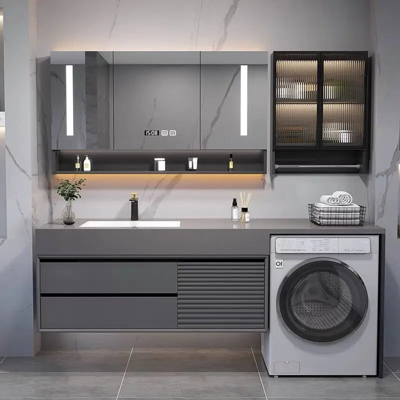 Hot Sale Modern Vanity Bathroom Furniture Laundry Sink Cabinet Combo Waterproof Washing Machine Cabinet Hotel Use Stainless