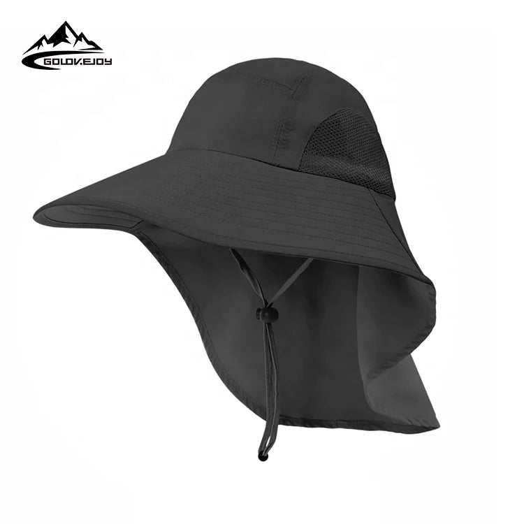 GOLOVEJOY XMZ210 Custom Summer Outdoor Fishing Nylon Men Sun Protection Bucket Hats With Neck Cover