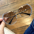 2023 Lunettes De Soleil Mode Rimless Sun Glasses Women Shades Sunscreen Anti UV Rhinestone Sunglasses