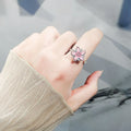 New Style Korean Open Zircon Rings Pink Zircon Flowers Decompress Anti-Anxiety Spin Ring for Women