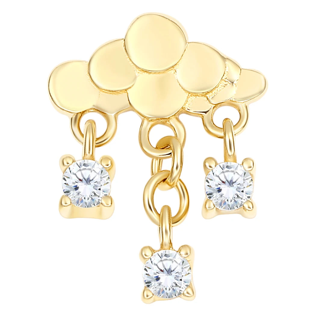 Eternal Metal 14K Solid Gold Cloud Shaped Dangle Chain CZ Children's Wedding Ear Nose Belly Piercing Jewelry Internally Threaded