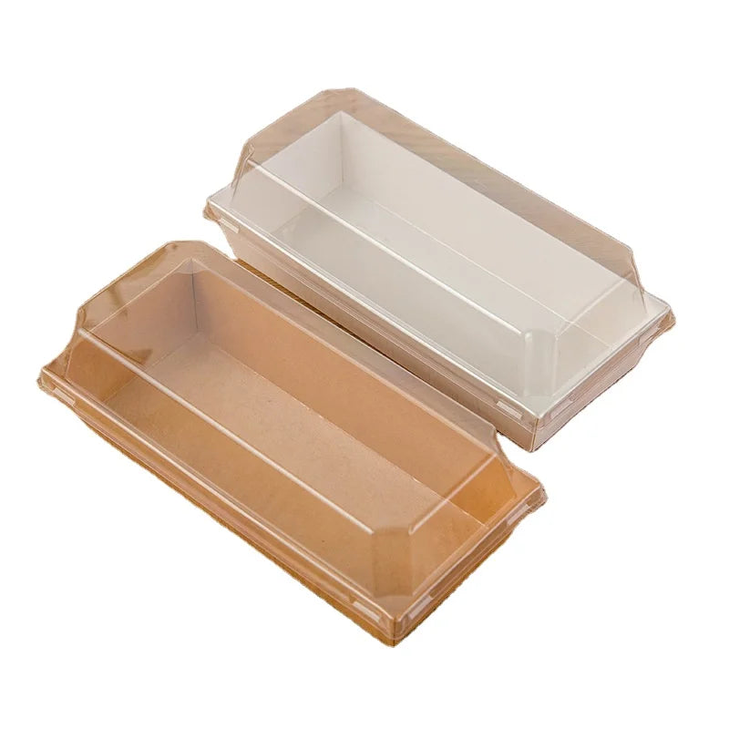 Advanced Disposable Rectangular Kraft Paper Cupcakes Pastry Box Clear PET Window Cake Packaging for Sushi and Sugar