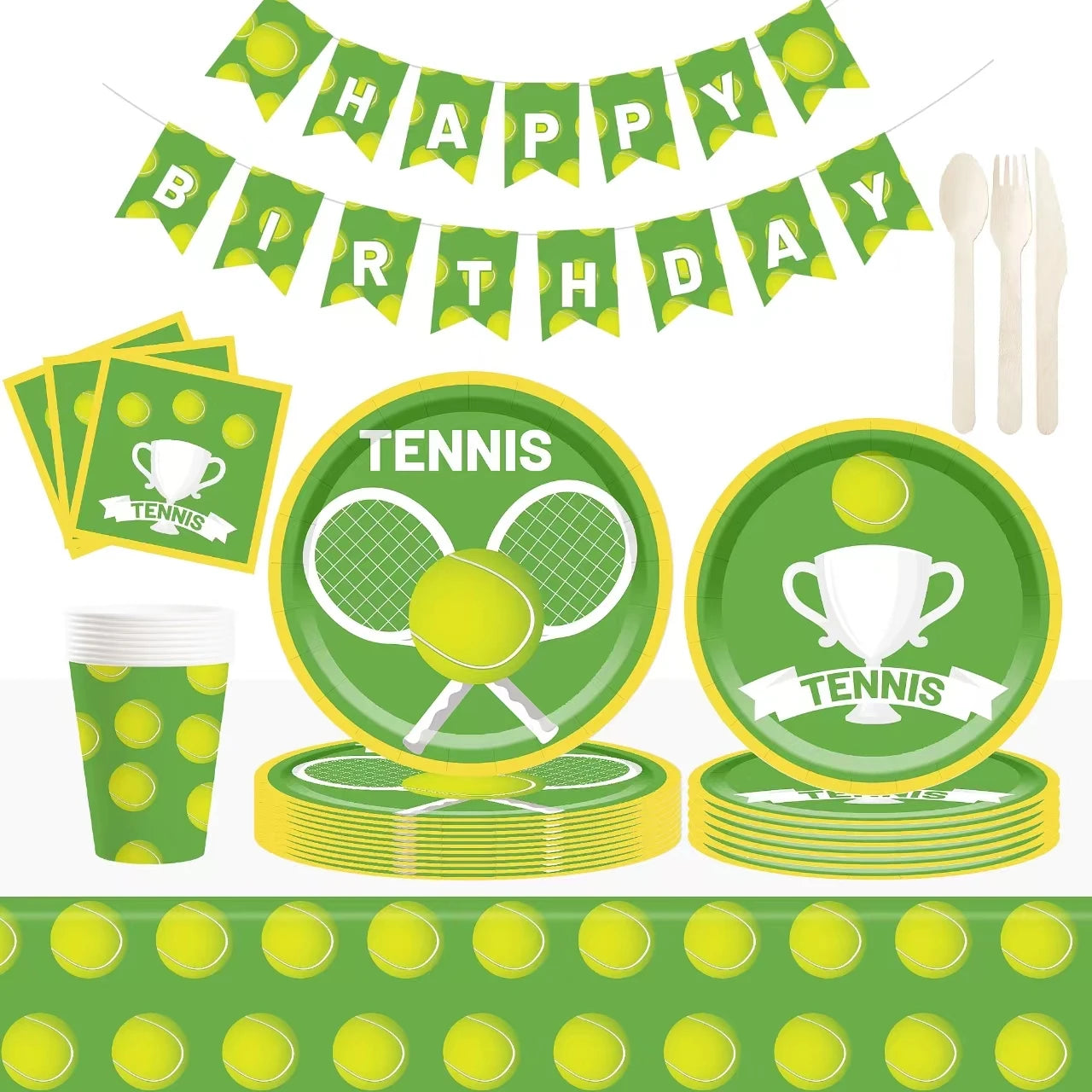 DAMAI Tennis Party Supplies Tennis Ball Sports Games Party Decorations Softball Theme Party Tableware Set Tennis Plates
