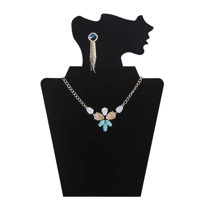Affordable Black Velvet Cardboard Necklace Earring Display Stand Portable Folding Jewelry Set Bust Holder Showcase