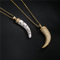 Hot Sale Luxury Real Gold Plated CZ Crystal Zircon Ox Bull Horn Pendant Necklace for Women Jewelry
