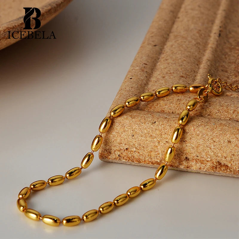 ICEBELA Jewelry Pushi New Product 925 Sterling Silver Oval Beads Chain Bracelet for Girls