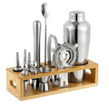Professional 13-Piece Stainless Steel Eco-Friendly Classic Design Food Safe Cocktail Maker Set with Bamboo Stand for Bartending