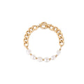 Women Fashion Artificial Pearl Bracelet Asymmetrical Chain Splicing OT Buckle Creative Bracelet Stainless Steel 18k Gold-Plated