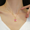 Micro Inlaid Shiny Diamond Perfume Bottle Shape Cubic Zircon Pendant Necklace Stainless Steel Geometric Gemstone Necklace