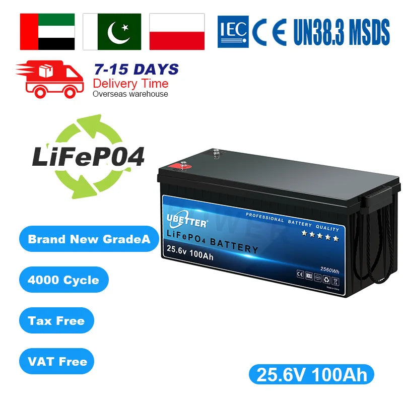 Stock Spot Ubetter QGL-12100 25.6V 50/100Ah LiFePO4 IP67 Marine Trolling Motor Deep Cycle Rechargeable Battery Pack Built-in BMS