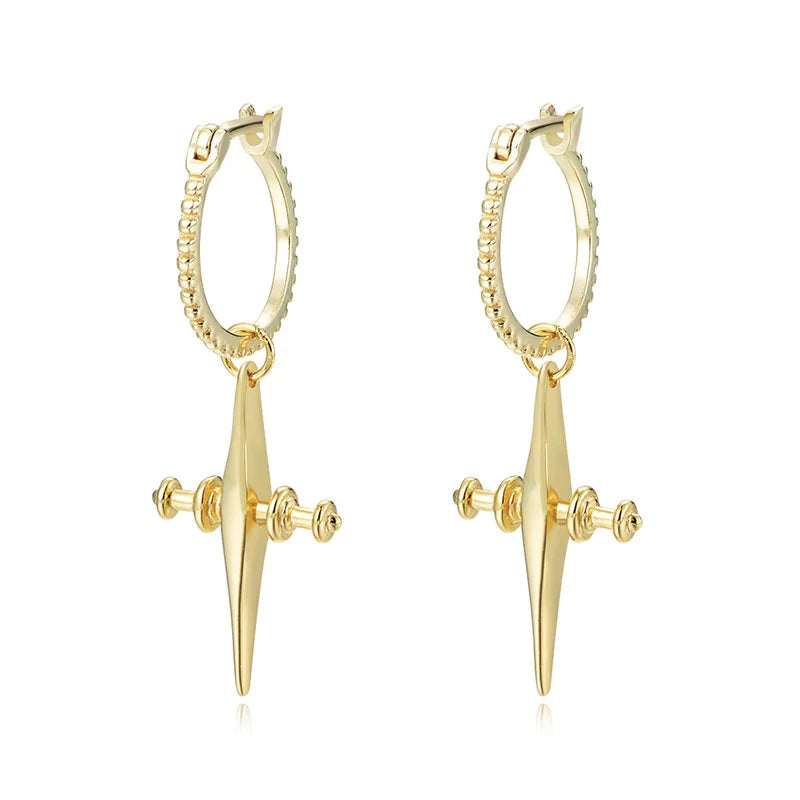 Fashion 925 Sterling Silver Cross Dangle Hoop Earrings 14K Gold Plated Trendy for Wedding Party Engagement or Gift