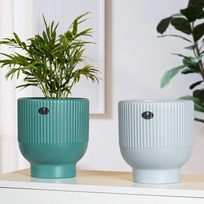 European-Style round Straight Morandi Ceramic Flower Pot Glazed Three-Piece Cheap Plastic Flower Pots for Home Garden Wholesale