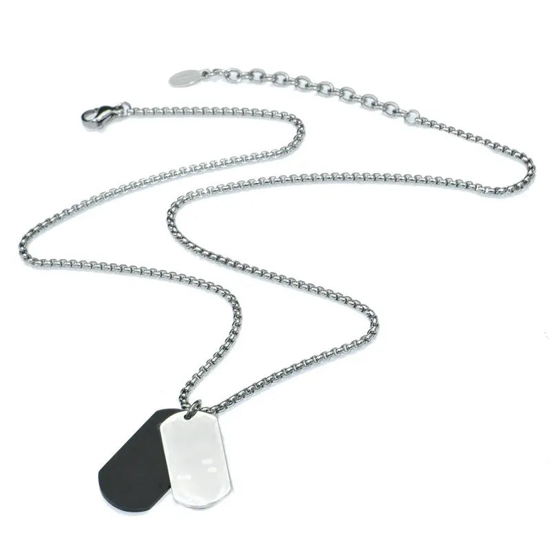 High Polish 304L Stainless Steel IP Black Double Dog Tag Engraved Pendants Nameplate Necklace for Men