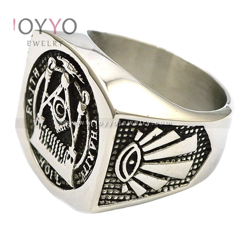 Unique Retro Silver Wedding Men's Finger Rings Fashionable Stainless Steel Engagement Diamond Jewelry Christian Religious Type