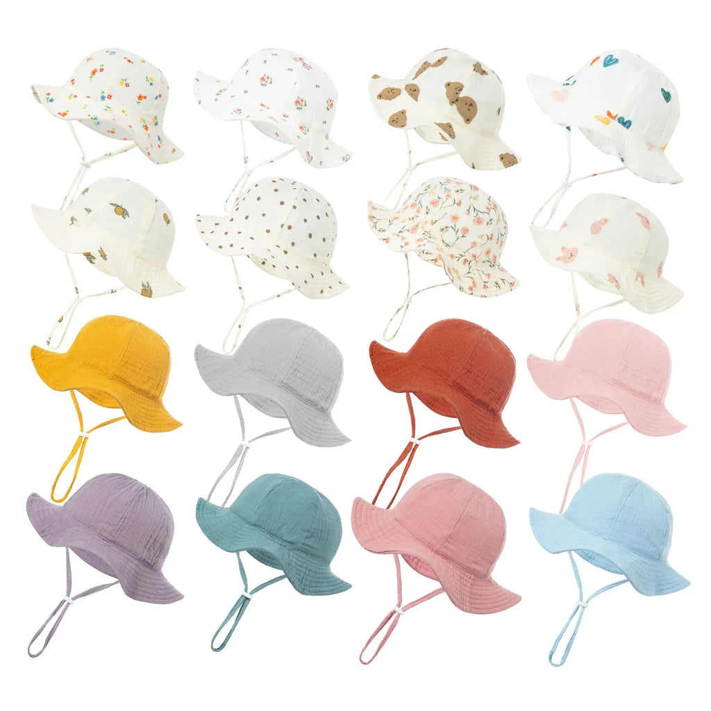 Kids Unisex Breathable 100% Cotton Adjustable Wide Brim Anti-sun Casual Fishing Bucket Hat for Baby