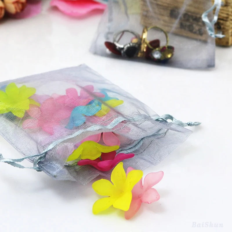Hot Sale Candy Packaging Favor Organza Pouch Custom Logo Organza Gift Bag Drawstring Luxury Cosmetic Organza Bag