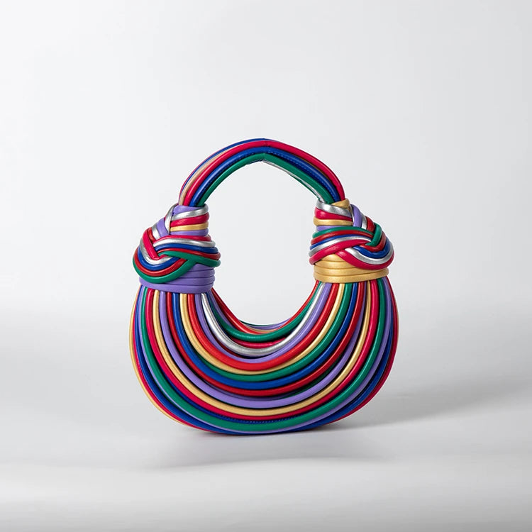 2025 New Fashion Luxury Designer Handbags Woven Noodle Crossbody Bag Rope Knotted Pulled Clutch Bag Women Rainbow Mini Hand Bag