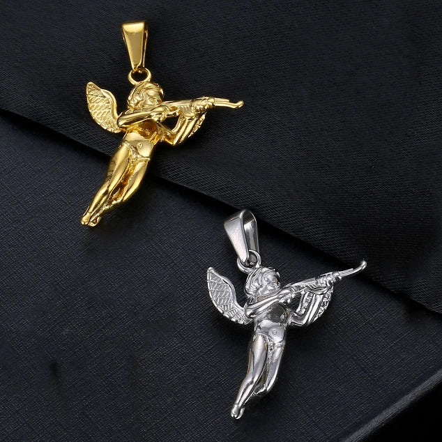 Hip Hop Rap Waterproof Dainty Stainless Steel Pendant Beautifully Polished Bling Bling Plated Eros Angel Pendant