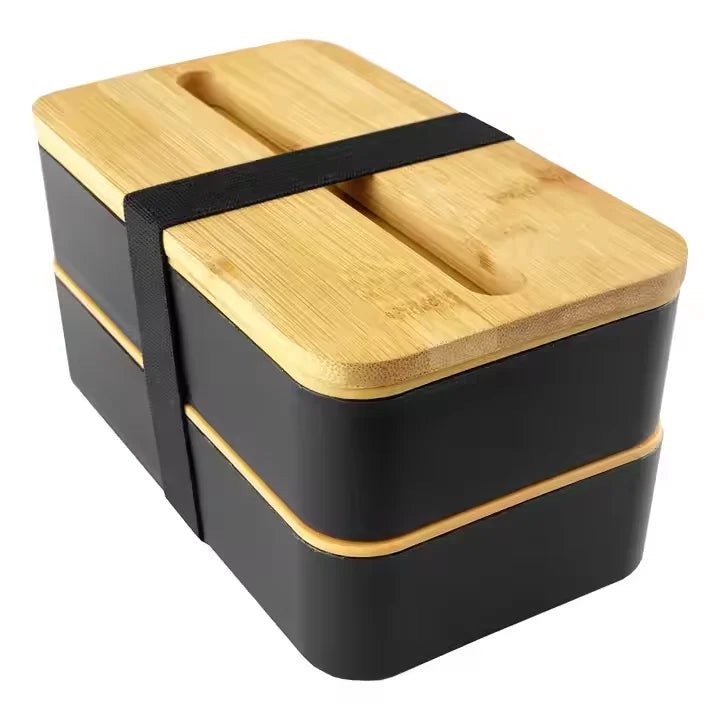 2025 New Japanese Style 2 Layer Lunch Box with Bamboo Lid Bento with Insulated Bag Customizable Patterns Supported