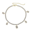 Square Gold Plated Brass CZ Tennis Strand Chain Necklace Extender HipHop Style Heart-shaped Men's 16inches Party Gift