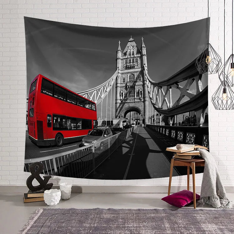 Street Bus Tapestry Home Decor Wall Hanging Hippie Polyester Blanket Fabric Bedroom