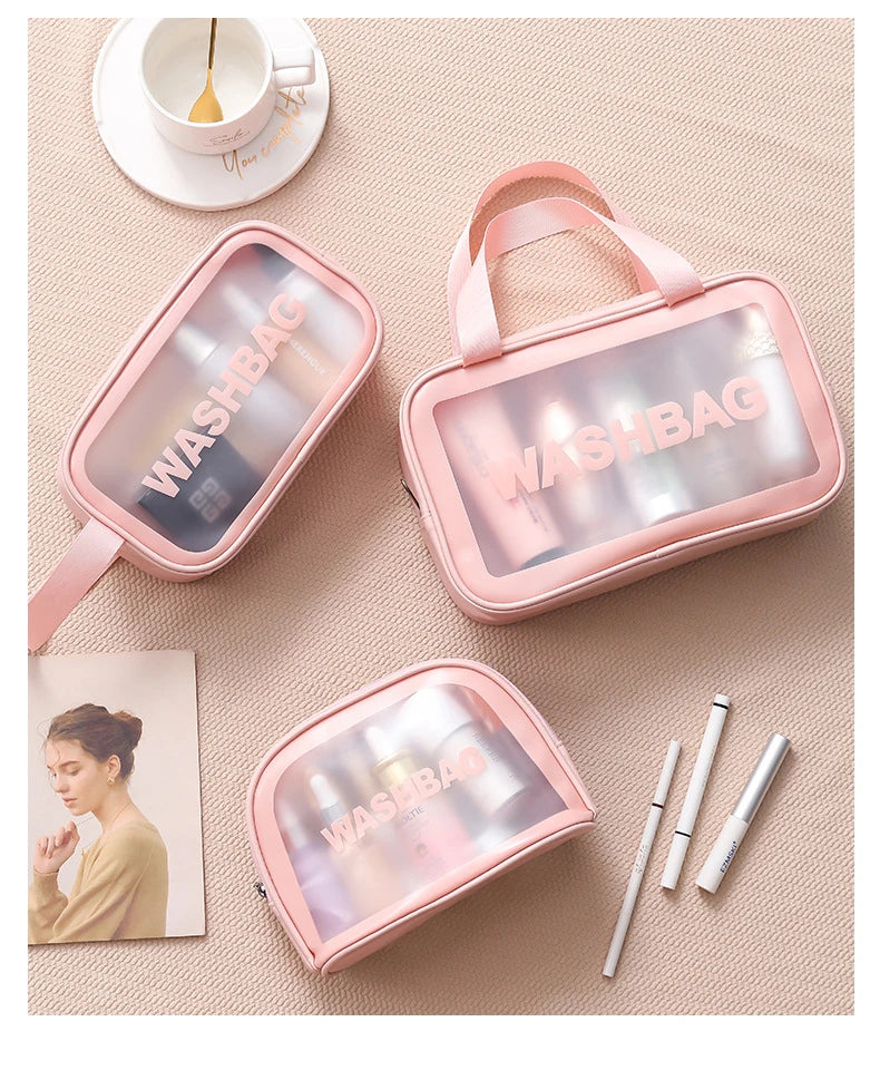 Clear Zipper Portable Pu Toiletry Bag Custom logo Waterpoof Make up Pouch Cosmetic Bag Women Transparent Travel Bag