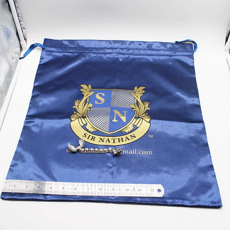 Custom Logo Satin Drawstring Velvet Bags for Wig Shoes Candle Craft Packaging Stamping Dust Recyclable Gift Use