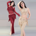 Newest Rose Long Sleeved Top 4 Pieces Set Suitable for Oriental Belly Dance Performances Wear