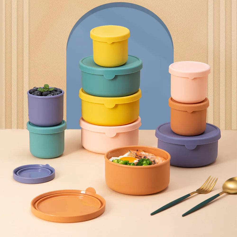 Eco Friendly Food Grade Round Airtight Heatable PP Lid Food Storage Container Kids School Silicone Bento Lunch Box