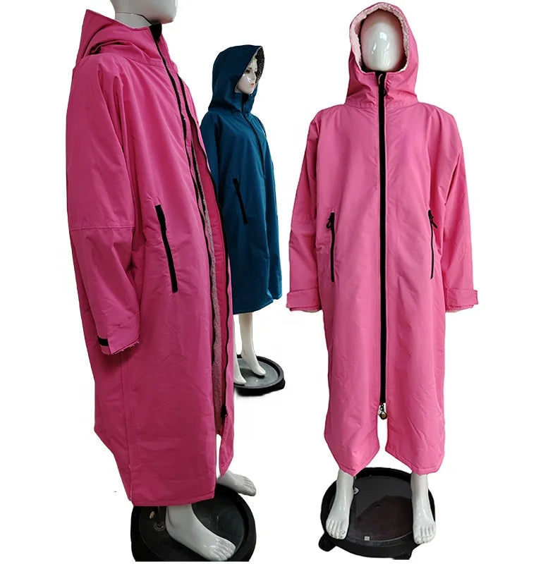 Customized logo Man Swimming Parka Jacket with Fleece Lining Changed Robe Beach Change