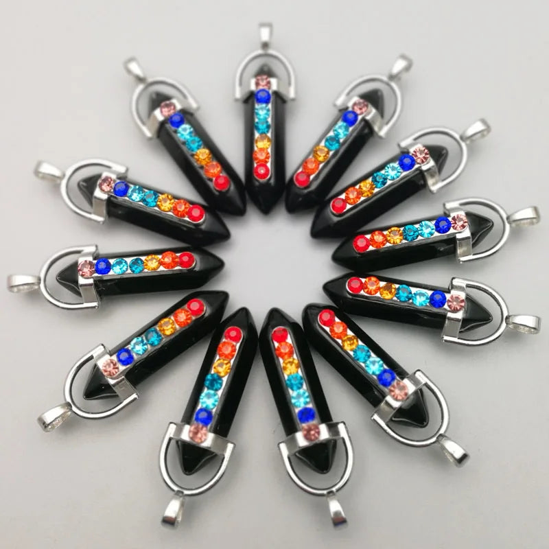 HY In stock Hexagonal column Gemstone Reiki Dowsing Healing Stone Necklace Pendulums home decoration
