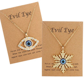 Wholesale Multitype Good Luck Gold Plated Round Star Heart Hamsa Hand Shaped Zircon Turkish Evil Blue Eye Necklace for Women Men