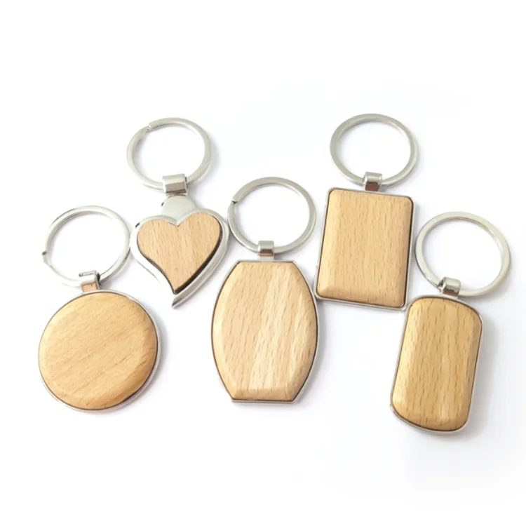 Custom Logo DIY Blank Wooden Keychain Laser Logo Wood Key Ring for Gift
