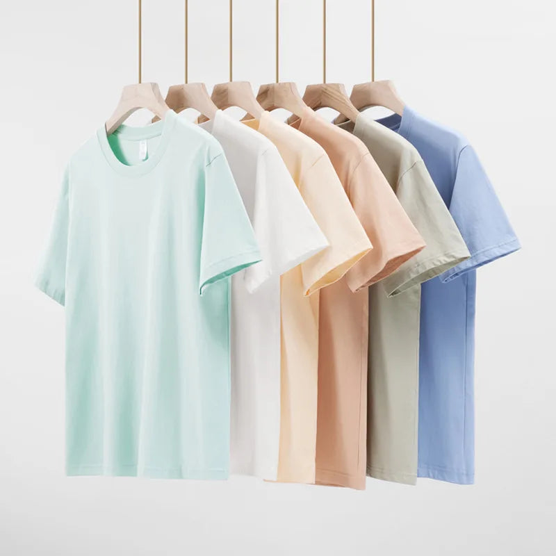100% Cotton Men's T-Shirt Solid Pattern Casual Custom Digital Logo Heavyweight Essentials Thick Blank t Shirt for Men