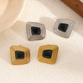 BASQUESUN Fashionable Geometric Ribbed 18k Stainless Steel EarringsIrregular Square Thai Black Agate Earrings