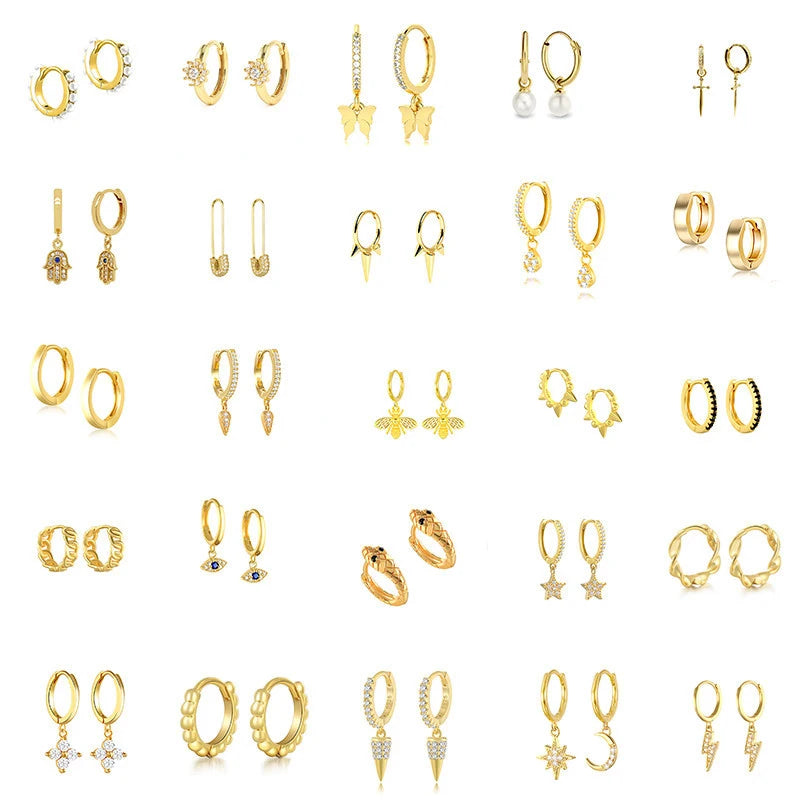 Hot Selling Fashion S925 Sterling Silver Diamond Earring Set Hoop Korean Jewellery Small Hoop Earrings 18k Gold Plated Earrings