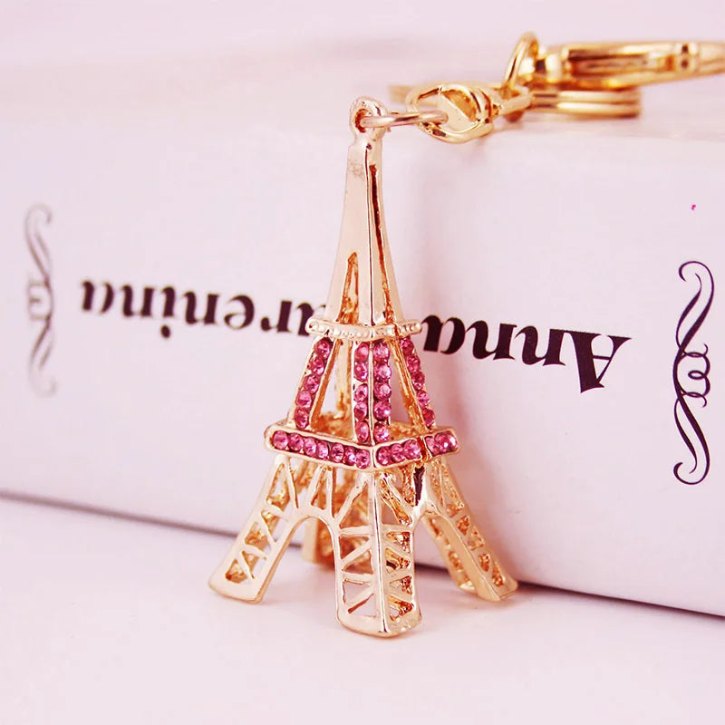 Eiffel Tower Sparkling Charm Metal 3d Keychain Crystal Keychain Paris Keychain