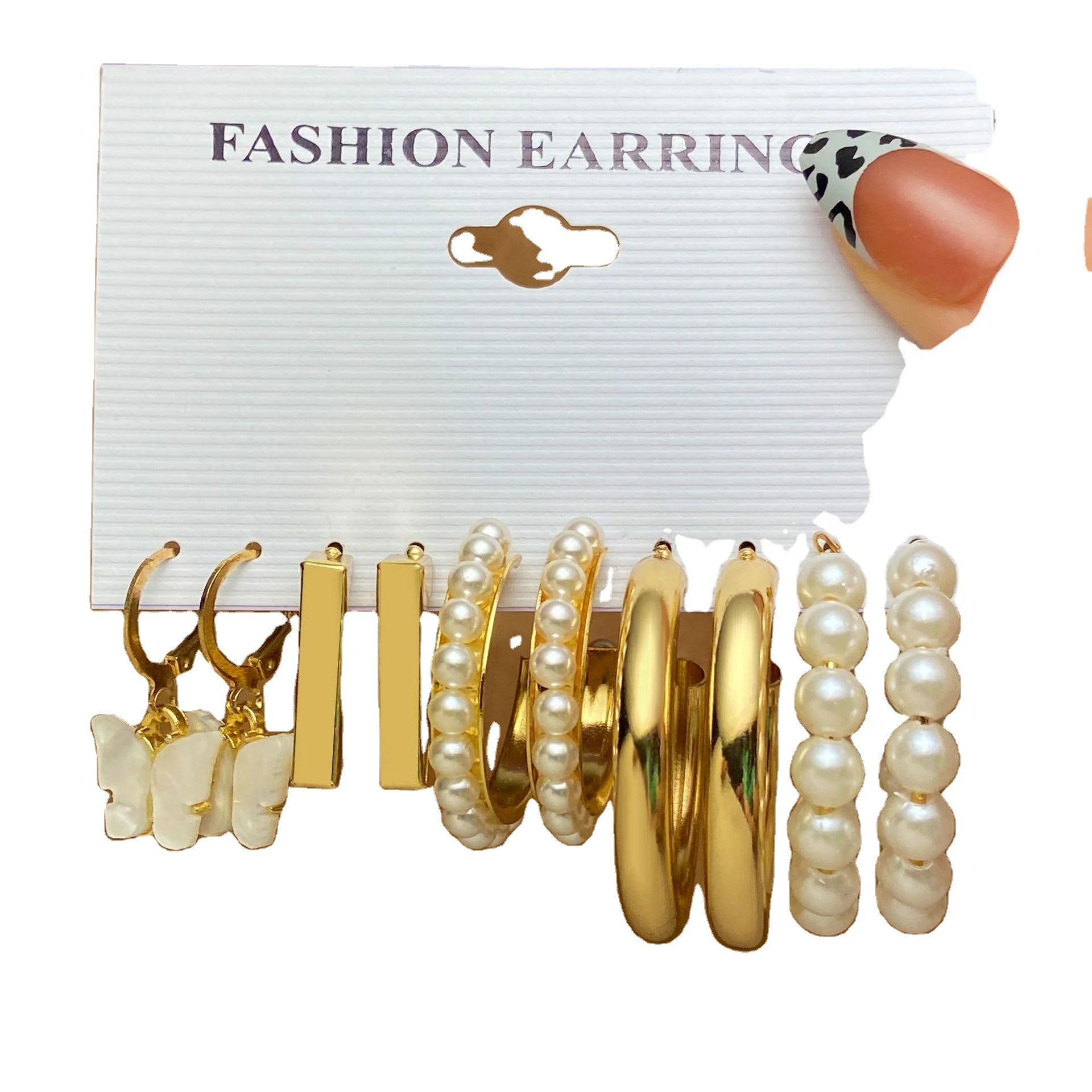 Pearl Twist Hoop Earrings Set Butterfly Acrylic Dangle Earrings for Women Metal Hollow Gold Plated Earring Cute Jewelry