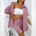 Fashion Women's Short Sleeved Shirt and Shorts Set Solid Color Loose Casual Lounge Wear Women's Set