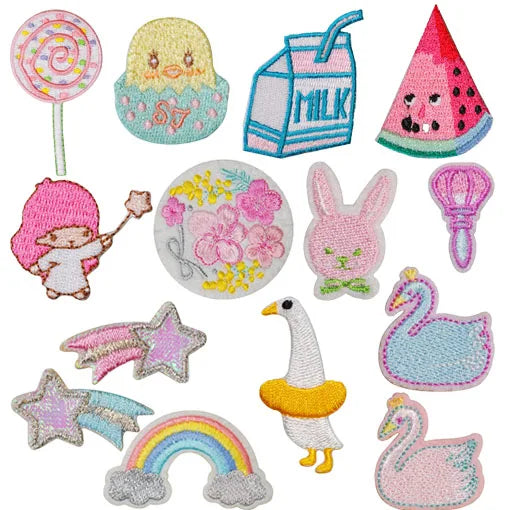Cartoon  Iron on /self Sticker Embroidery Shooting Star Lollipop Angel Watermelon Patch for Kid Clothes Bag Decoration