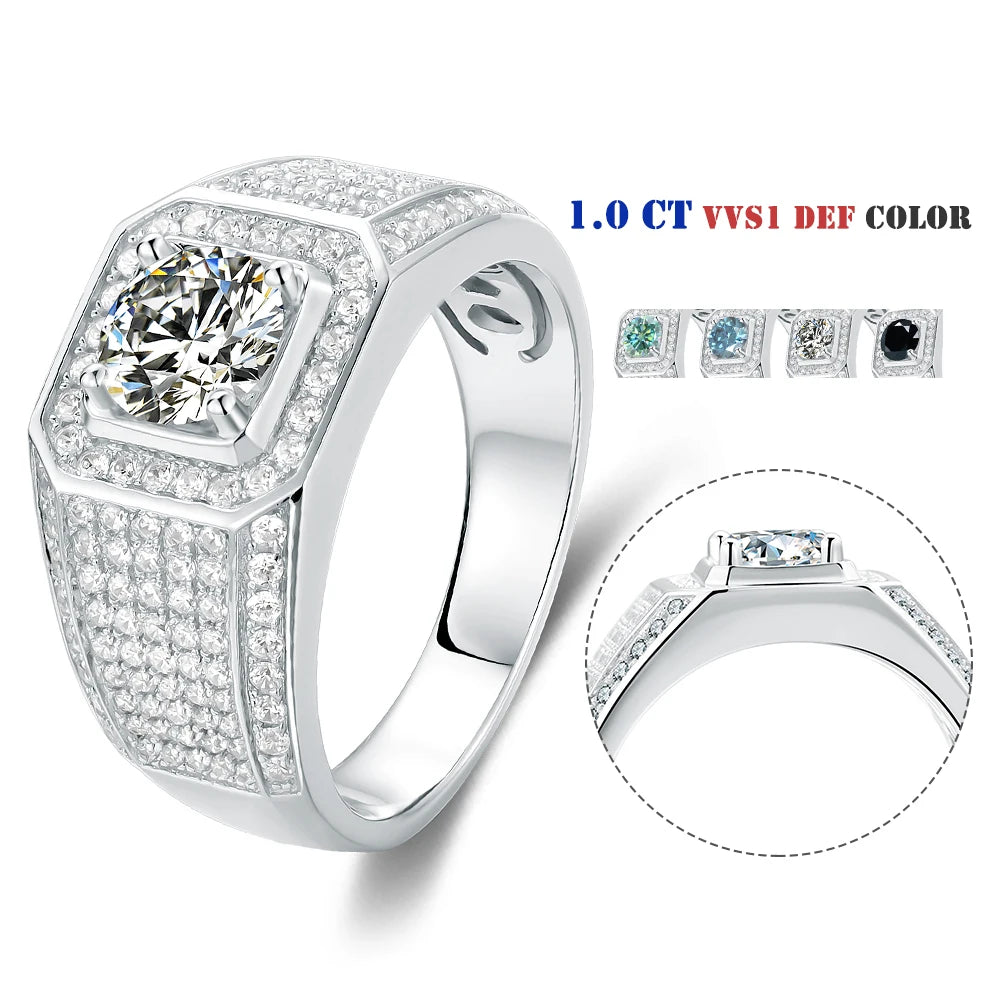 Abiding Custom 1Ct Moissanite Diamond Men 925 Sterling Silver Four Prong Ring for Men Engagement Party Ring MegaBDM