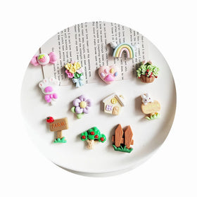 Rainbow Cloud Flower Rabbits Tree Heart Farm House Resin Flat Back Cabochon Jewelry Charms DIY Accessories