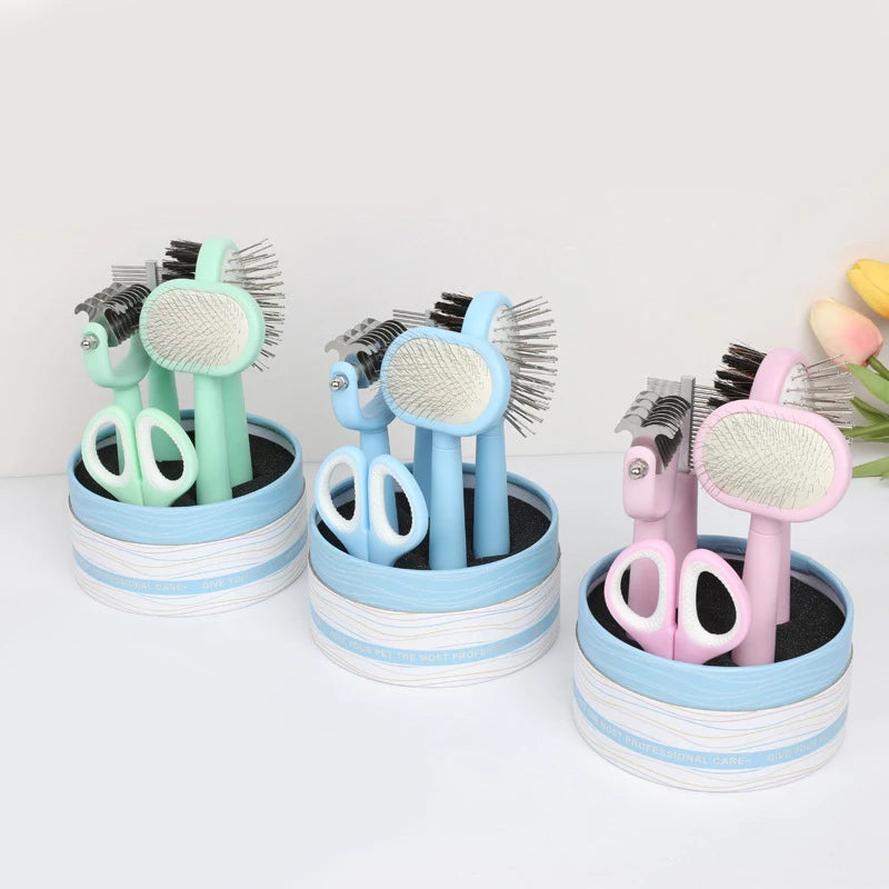 Cute 6 Pcs Pet Grooming Brush Kit With Undercoat RakeFlea CombDouble Sided Pin Brush Shedding Brush and Nail Clippers