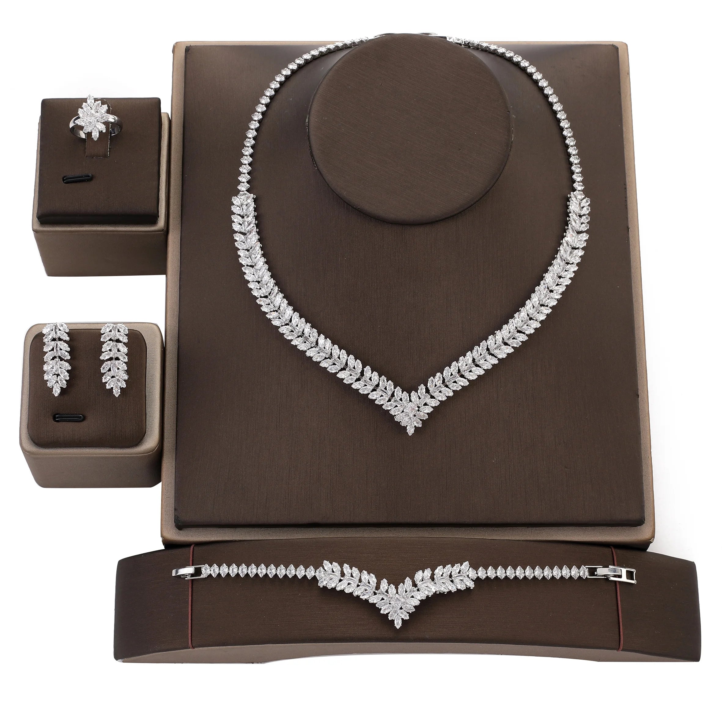 Echsio Jewelry Set Fashion Luxury Zirconia Necklace Bracelet Earrings Ring Wedding 4pcs Jewelry Set Exquisite Set 7908 Bisuteria