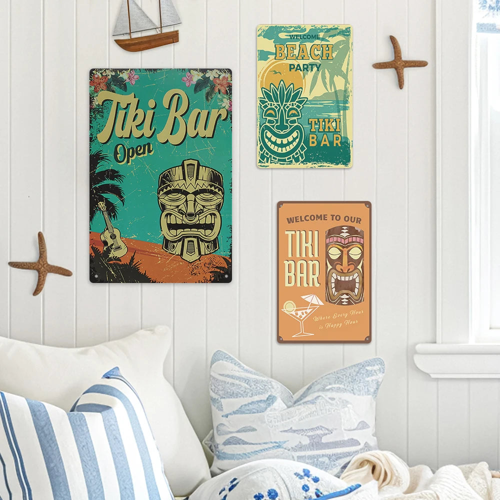 Putuo Decor Wholesale TIKI Bar Metal Plate Beach Vintage Tin Printing Sign Seaside Decor