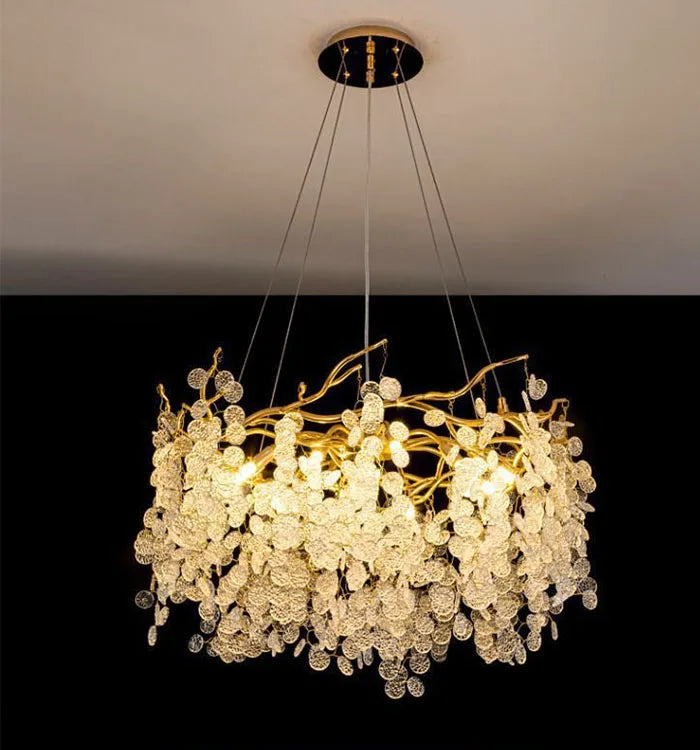 New Money Tree Design Foyer Living Room Hanging Lamp Fixtures Indoor Golden Decorative Aluminum Crystal Pendant Light 60cm