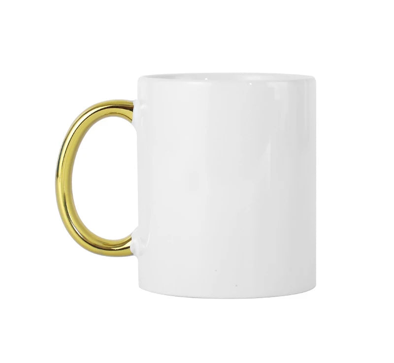 RubySub Wholesale Plating Glod Handle 11oz Ceramic Sublimation Blank Coffee Mugs